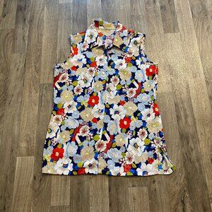 Vintage Miss K Floral Sleeveless Button Front Blouse Size 38